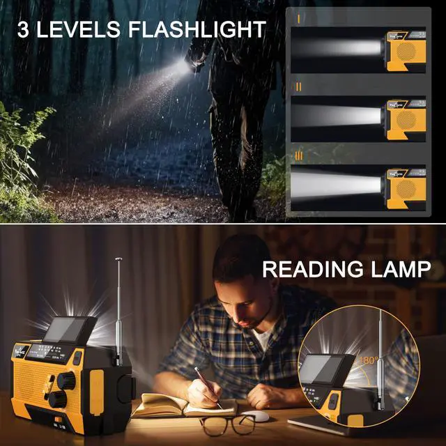 Alt view image 6 of 7 - _Mega Brand Hand Crank Emergency  Weather Radio 7400mWh Battery Operated 3 in 1 Charging Cable Hand Crank Charger with AM FM Portable Solar Powered Radio for Winter Storm Hurricane Survival Gear