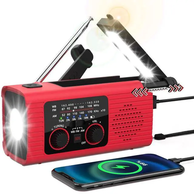 Main image of _Mega Brand Emergency Weather Radio, 4000mAh NOAA Weather Alert Radio Solar Charging, Hand Crank & USB Charged, AM/FM with LED Flashlight, Reading Lamp, SOS Alarm, Headphone Jack for Outdoor Indoor