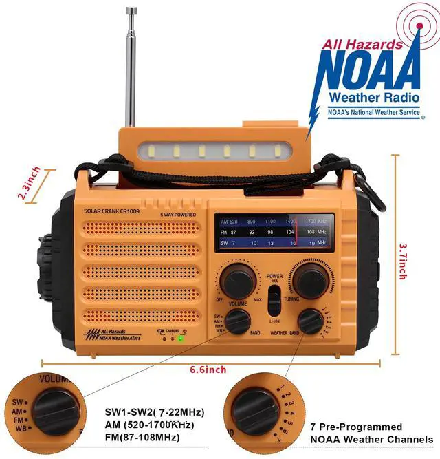 Alt view image 2 of 7 - _Mega Brand Solar Hand Crank 5-Way Power Emergency Radio,AM/FM/Shortwave/NOAA Alert Survival Portable Radio,Power Bank USB Charger,Camping Flashlight,Reading Lamp,Headphone Jack,SOS,Compass