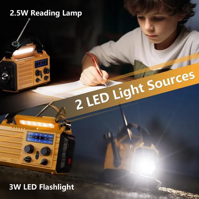 Alt view image 5 of 7 - _Mega Brand Solar Hand Crank 5-Way Power Emergency Radio,AM/FM/Shortwave/NOAA Alert Survival Portable Radio,Power Bank USB Charger,Camping Flashlight,Reading Lamp,Headphone Jack,SOS,Compass