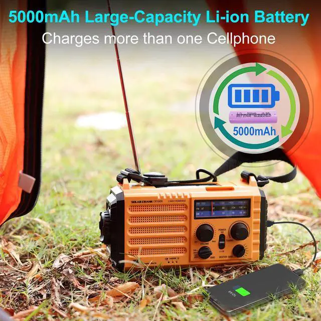 Alt view image 4 of 7 - _Mega Brand Solar Hand Crank 5-Way Power Emergency Radio,AM/FM/Shortwave/NOAA Alert Survival Portable Radio,Power Bank USB Charger,Camping Flashlight,Reading Lamp,Headphone Jack,SOS,Compass