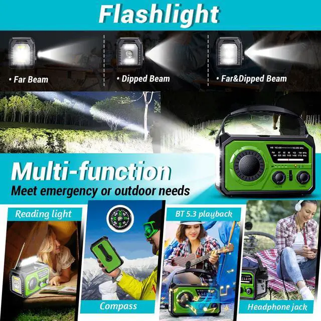 Alt view image 5 of 6 - _Mega Brand Solar Crank Emergency Radio - Wireless NOAA AM/FM Weather Radio with USB-C/Type-C Charging, 3-Light Modes, SOS Alarm, Compass & Power Bank for Camping Survival Outdoor Emergencies