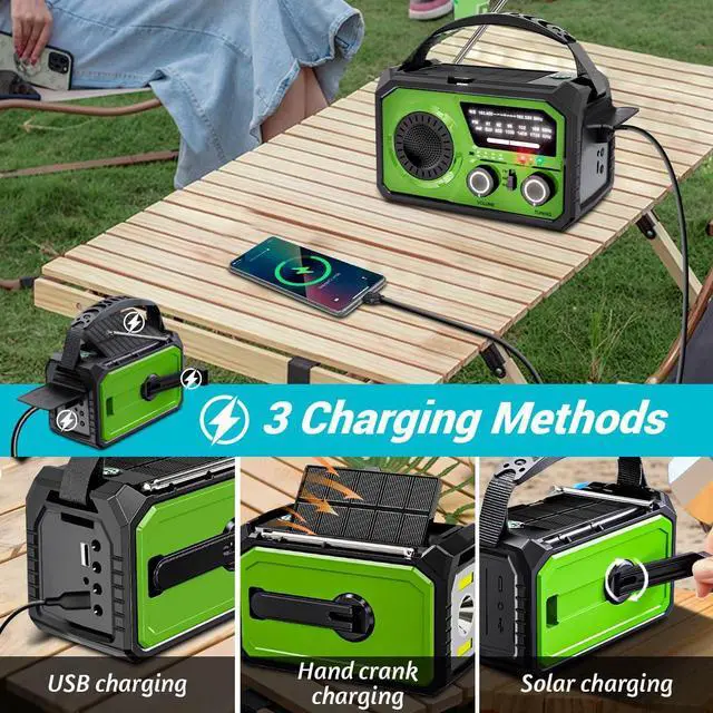 Alt view image 3 of 6 - _Mega Brand Solar Crank Emergency Radio - Wireless NOAA AM/FM Weather Radio with USB-C/Type-C Charging, 3-Light Modes, SOS Alarm, Compass & Power Bank for Camping Survival Outdoor Emergencies