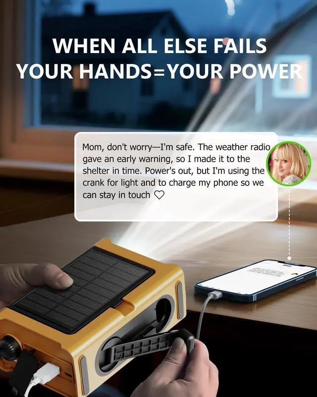 Alt view image 3 of 7 - _Mega Brand Radio with Large Solar Panel, Efficient Hand Crank & Real 12000mAh Battery | AM/FM/NOAA Bands, LED Flashlight, Reading Lamp, SOS Alarm & Phone Charger for Camping, Blackout, Survival