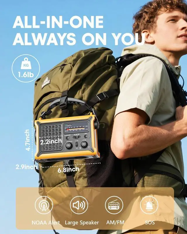 Alt view image 6 of 7 - _Mega Brand Radio with Large Solar Panel, Efficient Hand Crank & Real 12000mAh Battery | AM/FM/NOAA Bands, LED Flashlight, Reading Lamp, SOS Alarm & Phone Charger for Camping, Blackout, Survival