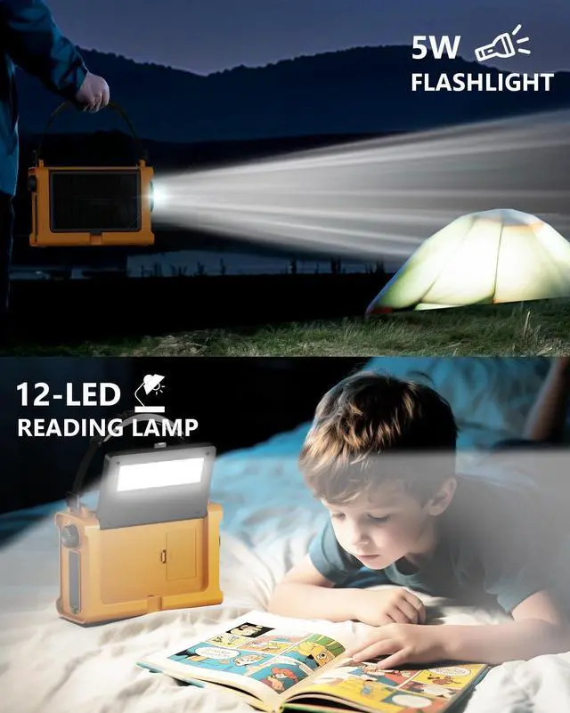 Alt view image 5 of 7 - _Mega Brand Radio with Large Solar Panel, Efficient Hand Crank & Real 12000mAh Battery | AM/FM/NOAA Bands, LED Flashlight, Reading Lamp, SOS Alarm & Phone Charger for Camping, Blackout, Survival