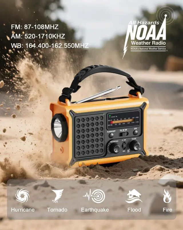 Alt view image 7 of 7 - _Mega Brand Radio with Large Solar Panel, Efficient Hand Crank & Real 12000mAh Battery | AM/FM/NOAA Bands, LED Flashlight, Reading Lamp, SOS Alarm & Phone Charger for Camping, Blackout, Survival