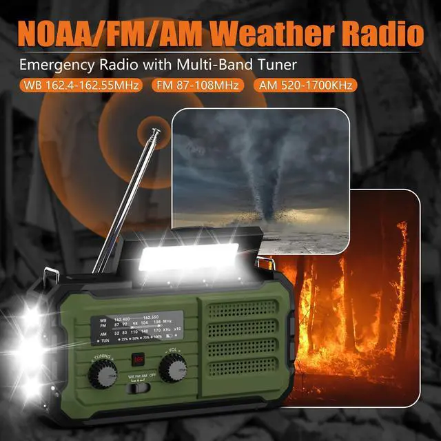 Alt view image 2 of 7 - _Mega Brand Emergency Radio Hand Crank Solar, 10000mAh/37000mWh Emergency Weather Radio, Hand Crank Solar Radios with NOAA/AM/FM, Rechargeable Headlamp, Thermal Blanket,