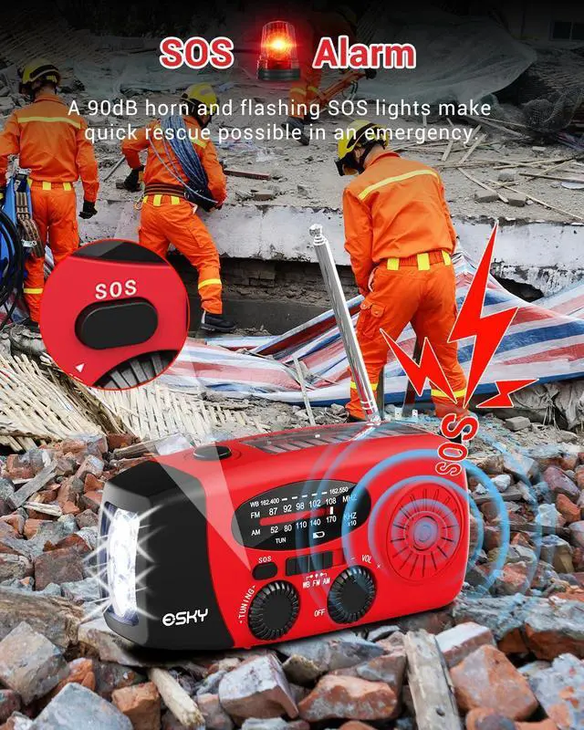 Alt view image 7 of 7 - _Mega Brand Emergency Hand Crank Radio 7400mWh with 3 LED Flashlight, AM/FM/NOAA Portable Weather Radio with Power Bank Phone Charger, Solar Powered Rechargeable Radio for Indoor Survival Camping,