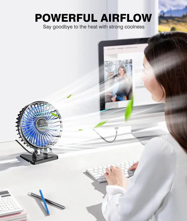 Alt view image 2 of 7 - _Mega Brand USB Desk Fan, Mini Portable Fans, 3 Speeds Desktop Table Cooling Fan, Plug in Power, Rotation Strong Wind, Quiet Personal Small for Home Office Travel Bedroom, Black Blue