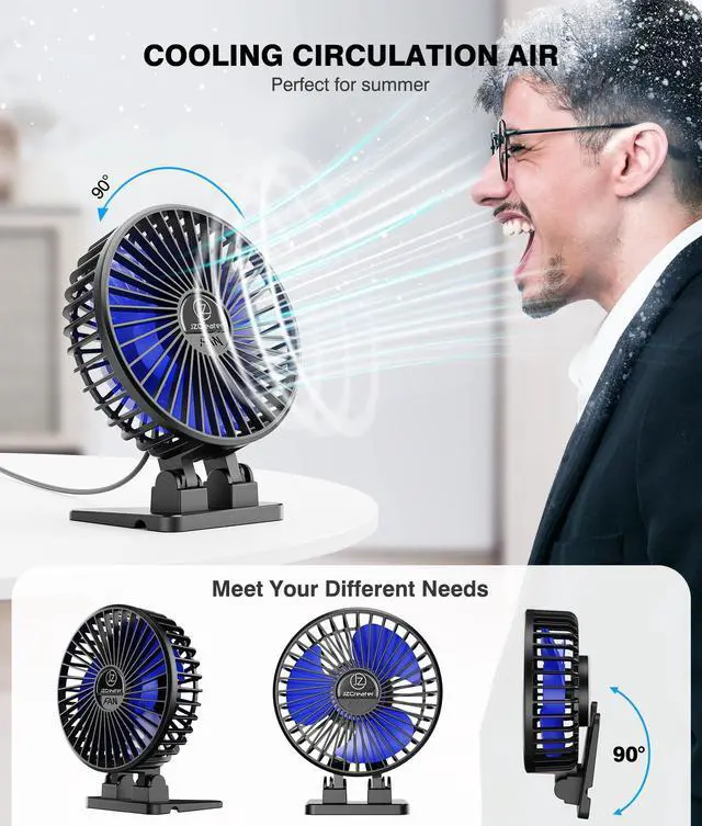 Alt view image 4 of 7 - _Mega Brand USB Desk Fan, Mini Portable Fans, 3 Speeds Desktop Table Cooling Fan, Plug in Power, Rotation Strong Wind, Quiet Personal Small for Home Office Travel Bedroom, Black Blue