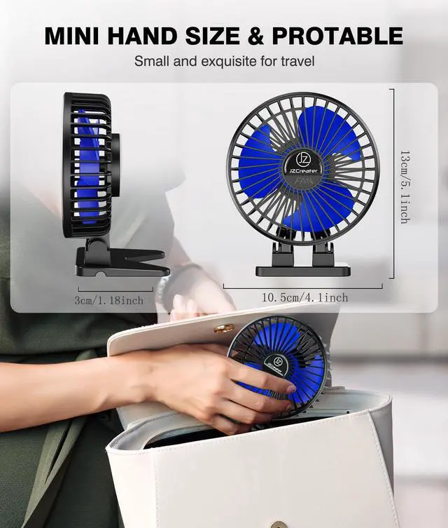 Alt view image 6 of 7 - _Mega Brand USB Desk Fan, Mini Portable Fans, 3 Speeds Desktop Table Cooling Fan, Plug in Power, Rotation Strong Wind, Quiet Personal Small for Home Office Travel Bedroom, Black Blue