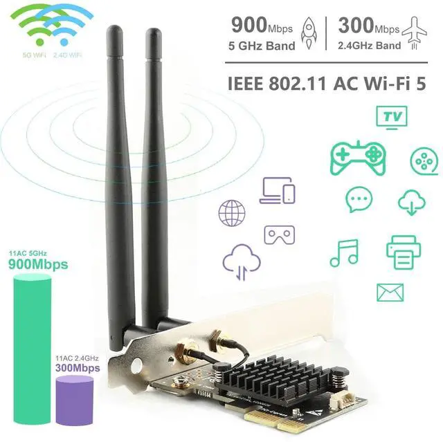 Alt view image 3 of 7 - Ubit AC1200 PCIe WiFi Card for PC with BT 4.2 | Dual Band Wireless Network Adapter WiFi Card with Heat Sink Technology | for Gaming, Browsing, Streaming etc