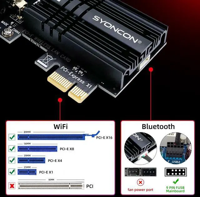 Alt view image 6 of 7 - SYONCON WiFi 6E AXE5400 PCIe WiFi Card Intel AX210 Chipset with Bluetooth 5.3 Adapter Tri-Band 2.4G/5G/6GHz 5374Mbps PCI Express Wireless Network Card for Desktop PC Windows 10/11 (Black)