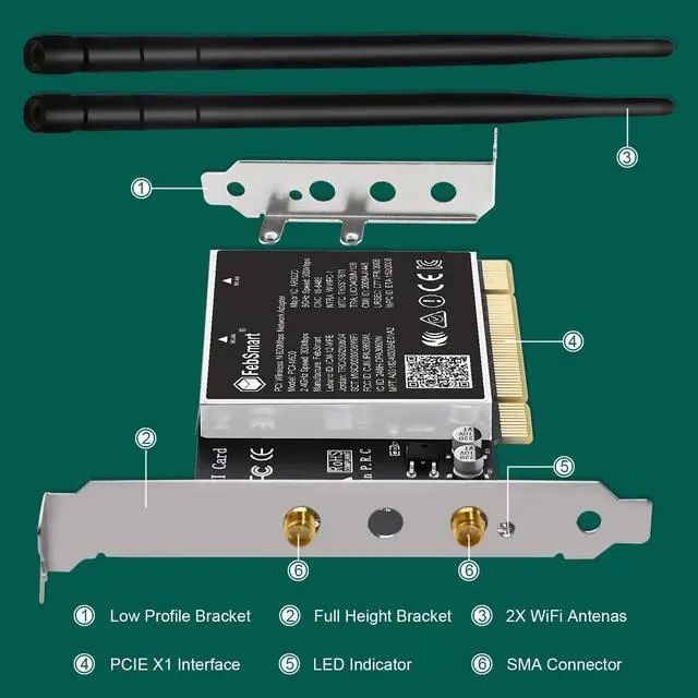 Alt view image 7 of 7 - _Mega Brand Wireless N Dual Band 600Mbps (2.4GHz 300Mbps or 5GHz 300Mbps) PCI WiFi Adapter for Windows 11, 10, 8.x, 7, XP (32/64bit) and Windows Server Desktop PCs, PCI Interface WiFi Card (PCI-N600)