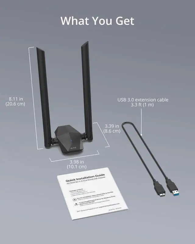 Alt view image 7 of 7 - _Mega BranUSB WiFi 6 Adapter AX1800 Long Range WiFi USB Adapter for PC Laptop Desktop 5GHz/1201Mbps + 2.4GHz/574Mbps Wireless WiFi Dongle USB3.0 with 2x High Gain Wi-Fi Antennas for Windows 11/10 ONLY