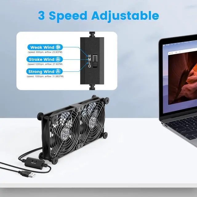 Alt view image 4 of 7 - _Mega Brand Dual USB Computer Cooling Fan High Speed 120mm Fan Adjustable 5V USB Port Heatsink Cooling Fan 12cm for Laptop Receiver DVR PlayStation Xbox Desk Computer Cabinet Cooling