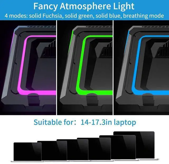 Alt view image 6 of 6 - _Mega Brand Gaming Laptop Cooling Pad, 4500RPM Laptop Cooling Pad with Turbo-Fans, USB Ports, Colorful Lights - CPU Temperature Drops 20-30  Within Seconds - for 14-17.3 inch Laptops