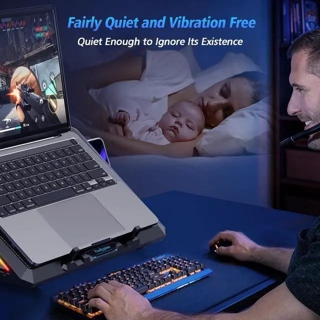 Alt view image 7 of 7 - _Mega BrandLaptop Cooling Pad with 12 Quiet Fans, Slim Portable for 12-17.3 Inch Laptop Cooler Stand with 5 Height Adjustable, Ergonomic Gaming Cooling Fan Pad with Two USB Ports & Phone Holder (Gear)