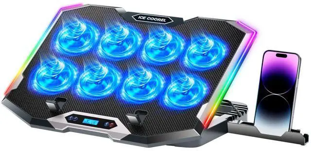 Main image of _Mega Brand Gaming Laptop Cooling Pad with 8 Cooling Fans, Laptop Fan Cooler Pad for 15-17.3 Inch, Notebook Cooler Stand with 6 Height Adjustable, RGB Cooling Pad with Two USB Port + Phone Stand