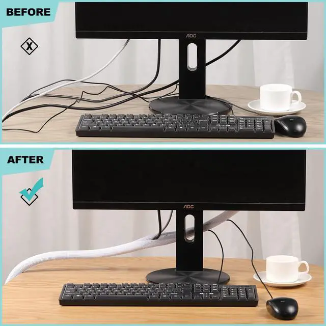 Alt view image 6 of 7 - White Cable Sleeve Cover, 2 Pack 5ft - 1.2 inch Desk Cord Organizer Cable Hider, Home Office Wire Management Computer TV Wire Loom Tubing, Pet Proof Cord Protector, from Cat Dog Chewing, White