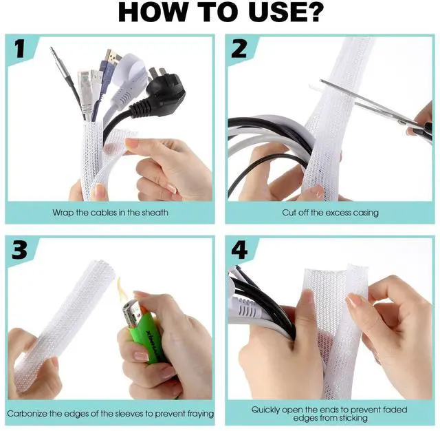 Alt view image 7 of 7 - White Cable Sleeve Cover, 2 Pack 5ft - 1.2 inch Desk Cord Organizer Cable Hider, Home Office Wire Management Computer TV Wire Loom Tubing, Pet Proof Cord Protector, from Cat Dog Chewing, White