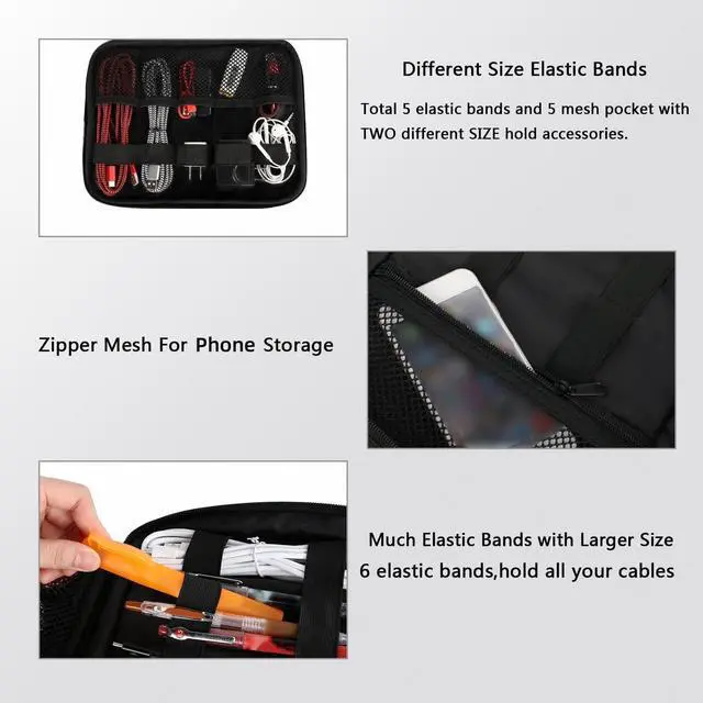 Alt view image 4 of 7 - _Mega Brand Electronics Organizer Travel Case, Water Resistant Cable Organizer Bag for Travel Essentials, Gifts for Men, Storage Bag for Camera Accessories, Phone, Cord & Tablet, Black