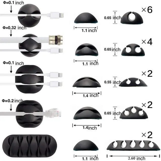 Alt view image 2 of 7 - _Mega Brand 16-Pack Black Cord Organizer - Adhesive Cable Clips Holder for Desk, Wall, Car - Wire Management Clips for iPhone Charger, USB, Computer Cables -Cord Keepers with Strong Sticky Backing