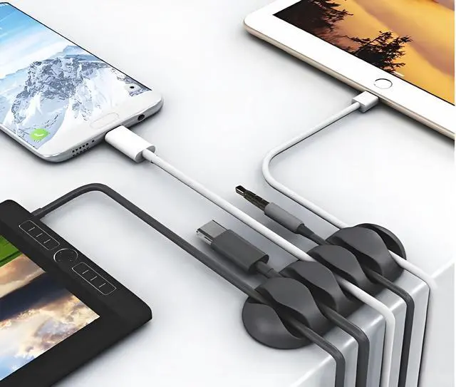Alt view image 3 of 7 - _Mega Brand 16-Pack Black Cord Organizer - Adhesive Cable Clips Holder for Desk, Wall, Car - Wire Management Clips for iPhone Charger, USB, Computer Cables -Cord Keepers with Strong Sticky Backing