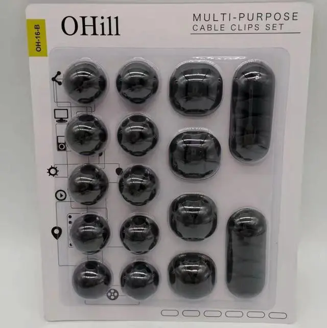 Alt view image 7 of 7 - _Mega Brand 16-Pack Black Cord Organizer - Adhesive Cable Clips Holder for Desk, Wall, Car - Wire Management Clips for iPhone Charger, USB, Computer Cables -Cord Keepers with Strong Sticky Backing