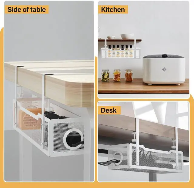 Alt view image 6 of 6 - Under Desk Cable Management Tray White, Wire Organizers No Drill, Cable Tray with Clamp for Wire Management, Cord Organization Box for Office, Home - No Damage to Desk