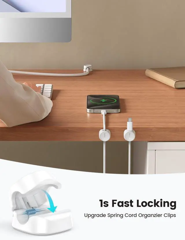 Alt view image 2 of 7 - _Mega Brand Spring Cable Management Clips - _Mega Brand Desk Cord Holder, Adhesive Cute Round Cable Clip, Phone Charger Wire Organizer Keeper for Nightstand Car Office Accessory, White