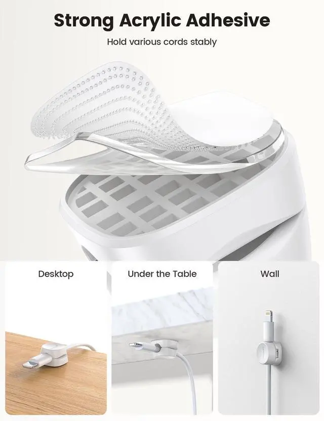 Alt view image 4 of 7 - _Mega Brand Spring Cable Management Clips - _Mega Brand Desk Cord Holder, Adhesive Cute Round Cable Clip, Phone Charger Wire Organizer Keeper for Nightstand Car Office Accessory, White