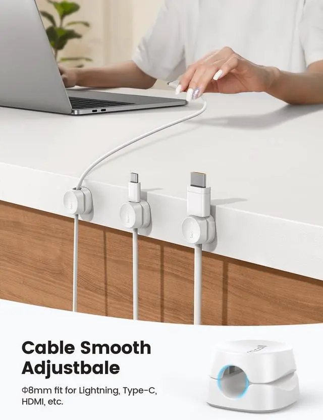 Alt view image 5 of 7 - _Mega Brand Spring Cable Management Clips - _Mega Brand Desk Cord Holder, Adhesive Cute Round Cable Clip, Phone Charger Wire Organizer Keeper for Nightstand Car Office Accessory, White