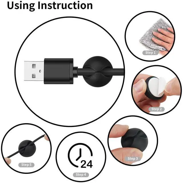 Alt view image 7 of 7 - Cord Holder Cable Holder, 12PCS Black Adhesive Cable Clips Cord Organizer Charger Holder Wire Management Keeper for Nightstand, Office, Desk or Mouse