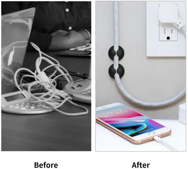 Alt view image 5 of 7 - Cord Holder Cable Holder, 12PCS Black Adhesive Cable Clips Cord Organizer Charger Holder Wire Management Keeper for Nightstand, Office, Desk or Mouse