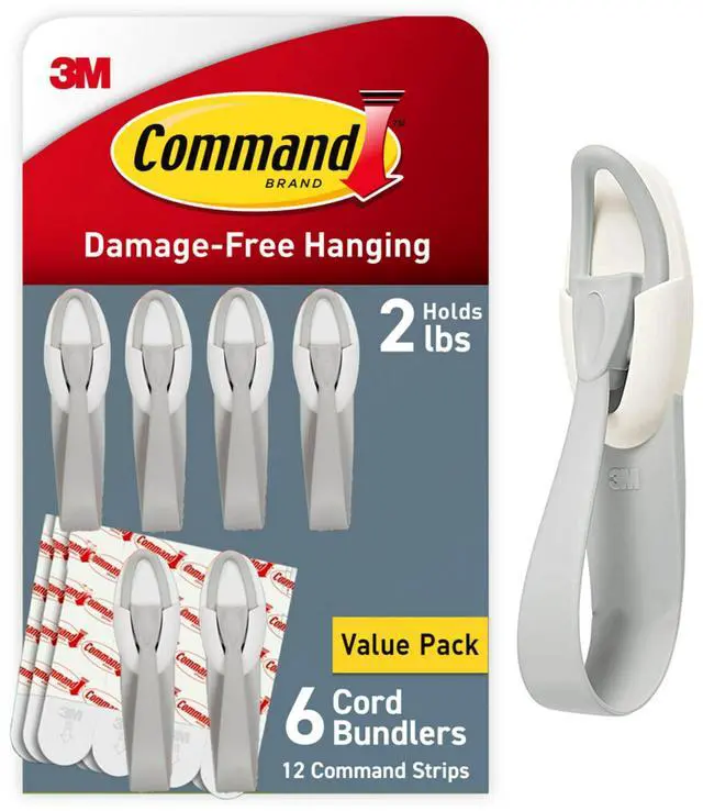 Main image of Cord Bundlers, Damage-Free Hanging Cord Organizer, No Tools Cord Bundler for Hanging Electrical Cables, 6 Gray Cord Bundlers and 12 Strips
