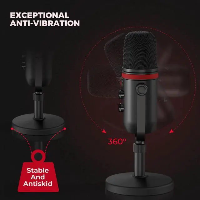 Alt view image 6 of 7 - _Mega Brand USB Microphone, Computer Condenser Gaming Mic for PC/Laptop/PS4/5, Headphone Output, Volume Control, USB Type C Plug and Play, LED Mute Button, for Streaming, Podcast, Studio Recording