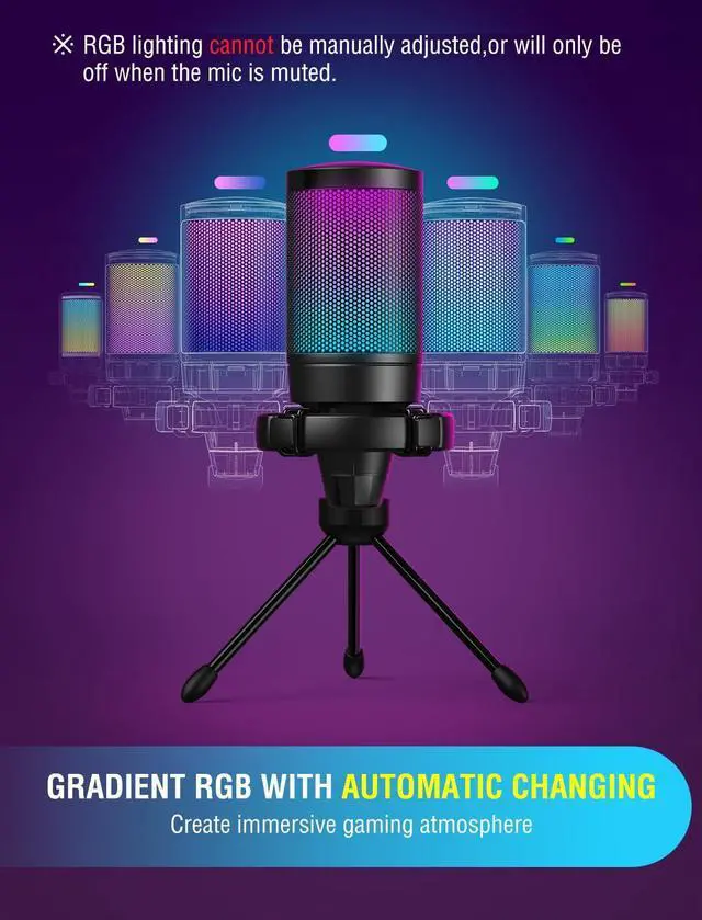 Alt view image 6 of 7 - Gaming USB Microphone for PC PS5, Condenser Mic with Quick Mute, RGB Indicator, Tripod Stand, Pop Filter, Shock Mount, Gain Control for Streaming Discord Twitch Podcasts Videos- AmpliGame