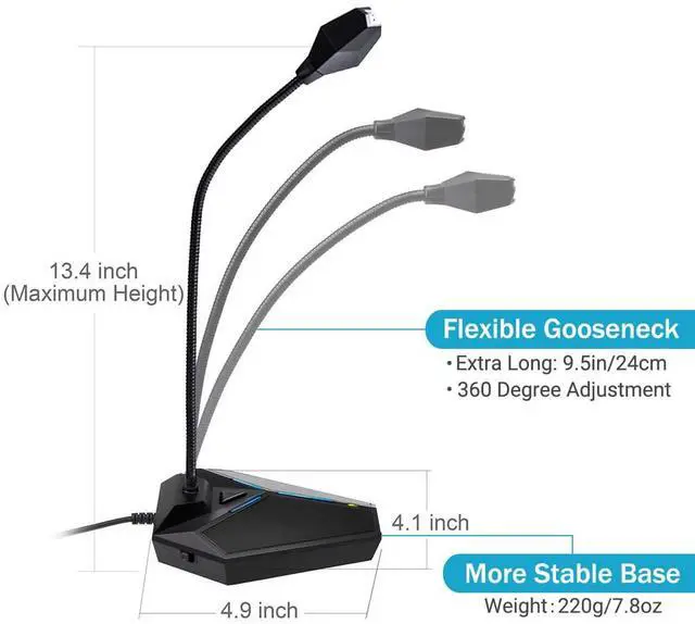 Alt view image 2 of 6 - _Mega Brand USB Computer Microphone, Plug &Play Desktop Omnidirectional Condenser PC Laptop Mic, Mute Button with LED Indicator, Compatible with Windows/Mac, Ideal for YouTube, Skype, Recording, Games