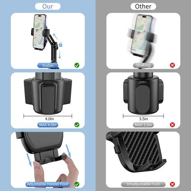 Alt view image 2 of 7 - _Mega Brand Cup Phone Mount for Car, [Upgraded Version] Universal Cup Phone Cradle Holder with Long and Adjustable Neck, Friendly Compatible with Cell Phone iPhone, Samsung, Google and All Smartphones
