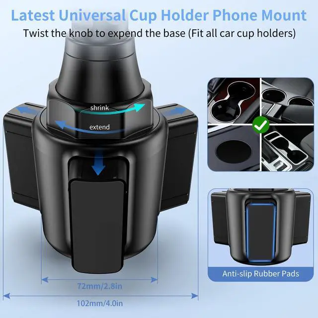 Alt view image 3 of 7 - _Mega Brand Cup Phone Mount for Car, [Upgraded Version] Universal Cup Phone Cradle Holder with Long and Adjustable Neck, Friendly Compatible with Cell Phone iPhone, Samsung, Google and All Smartphones