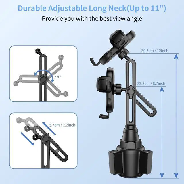 Alt view image 5 of 7 - _Mega Brand Cup Phone Mount for Car, [Upgraded Version] Universal Cup Phone Cradle Holder with Long and Adjustable Neck, Friendly Compatible with Cell Phone iPhone, Samsung, Google and All Smartphones