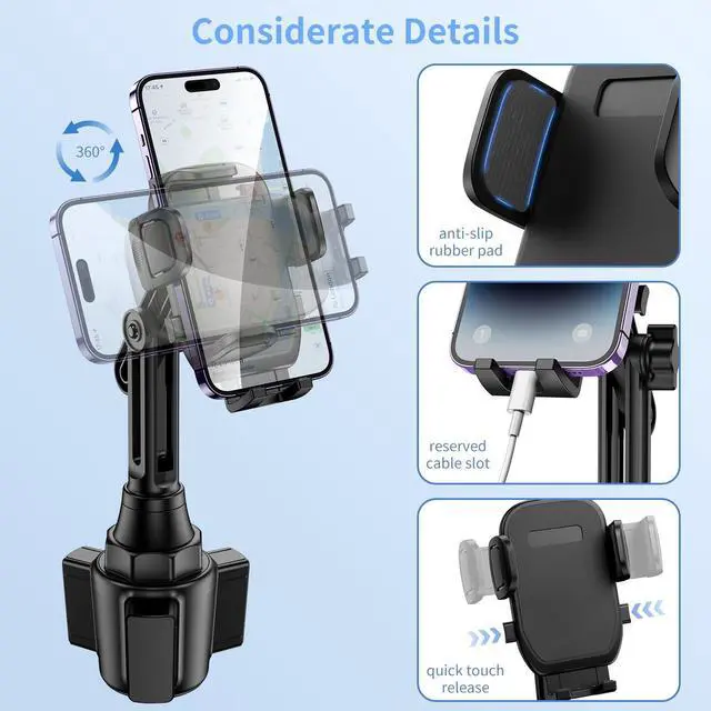 Alt view image 6 of 7 - _Mega Brand Cup Phone Mount for Car, [Upgraded Version] Universal Cup Phone Cradle Holder with Long and Adjustable Neck, Friendly Compatible with Cell Phone iPhone, Samsung, Google and All Smartphones