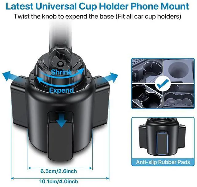 Alt view image 3 of 6 - [Upgraded Version Cup Phone Holder for Car, Universal Adjustable Long Neck Car Phone Mount Cradle Friendly Compatible with iPhone Samsung Google and All 4.0-7.0 inches Smartphones