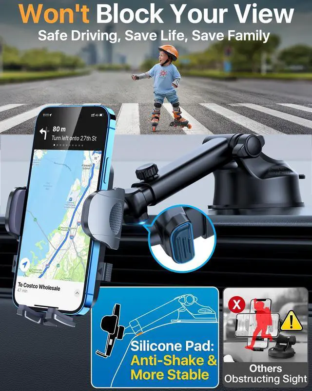 Alt view image 2 of 7 - 98+LBS Strongest Suction & Military-Grade Ultimate Car Phone MountPatent & Safety Certs Cell Phone Holder Truck Stand for Dashboard Windshield Vent for iPhone 17 Pro Max 16 15 Samsung (Black)