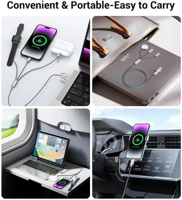 Alt view image 3 of 7 - _Mega Brand ,3 in 2 USB C Cable for Apple Watch Charger/iPhone 17 Charger/Lightning,Multi Charging Cable Cord,Vacation Camping Essentials,Portable Designed for iWatch &iPhone 16-12-4FT