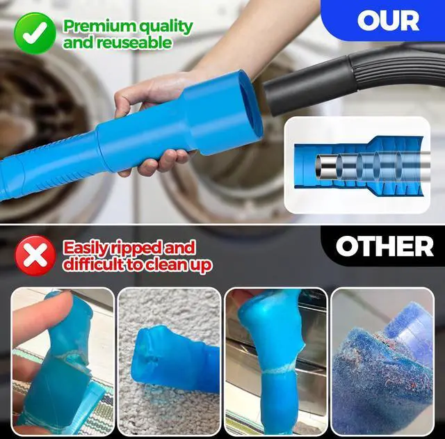 Alt view image 2 of 5 - Holikme 2 Pieces Dryer Vent Cleaner Kit, Dryer Lint Vacuum Attachment and Flexible Dryer Lint Brush, Dryer Vent Vacuum Hose Attachment,Blue