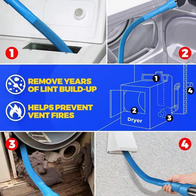 Alt view image 4 of 5 - Holikme 2 Pieces Dryer Vent Cleaner Kit, Dryer Lint Vacuum Attachment and Flexible Dryer Lint Brush, Dryer Vent Vacuum Hose Attachment,Blue