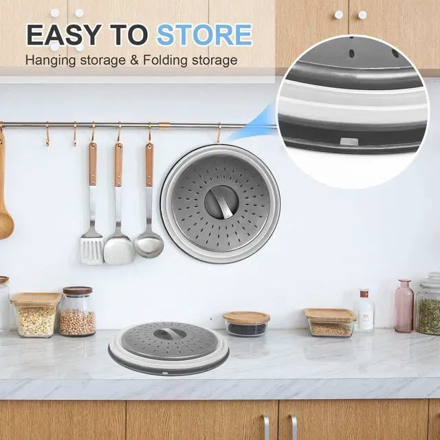 Alt view image 5 of 7 - Microwave Food Cover with Mat 12 Inch, Mat as Bowl Holder, Cover for Splatter Guard, Collapsible Lid for Plate Dish, Multi-Purpose Silicone Mat & Kitchen Colander Gadget for Meal Prep,Charcoal